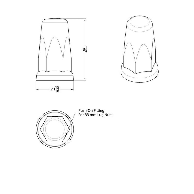 United Pacific 10059 - Wheel Lug Nut Cover Set - 33Mm X 3.25" Chrome Plastic Tall Nut Cover With Fla - Image 2